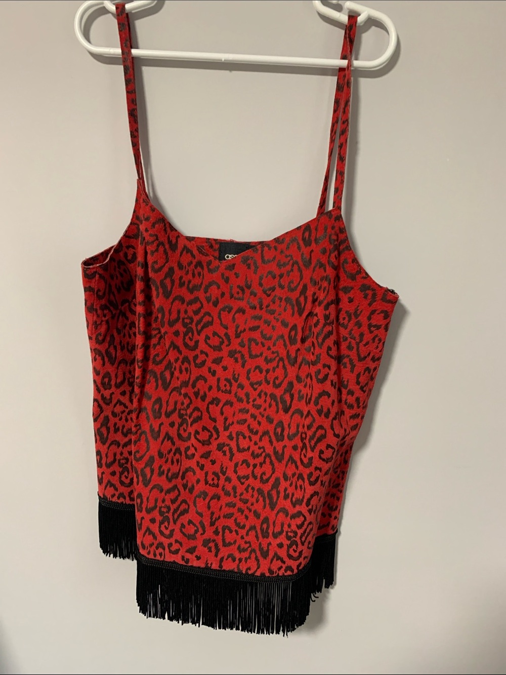 ASOS red Leopard Print Fringe Cami Top